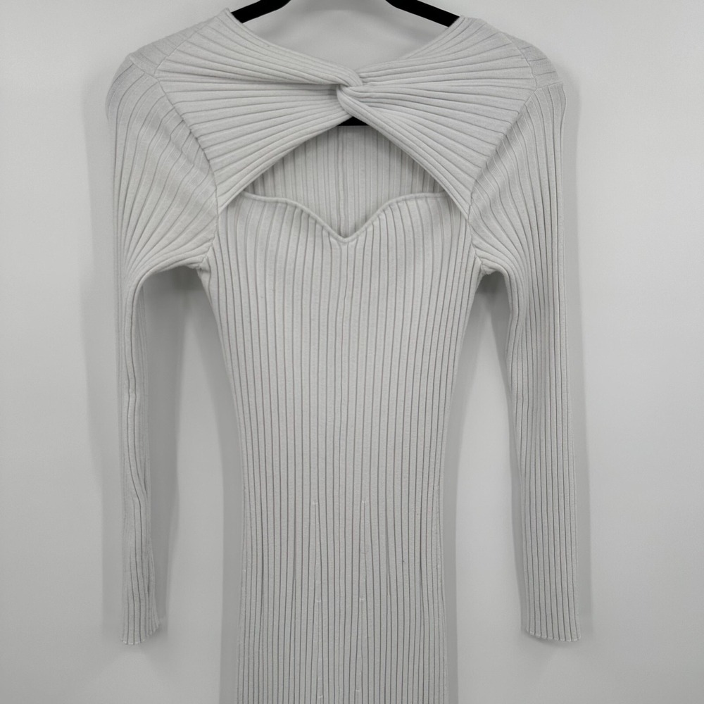 Amur Vivian‎ Bodycon Dress Womens Medium Light Gray Ribbed Cut Out Twisted Front